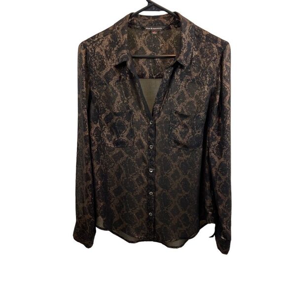 Ladies Rock & Republic brand Sheer Copper and Black Snakeprint Blouse Medium - Picture 2 of 13